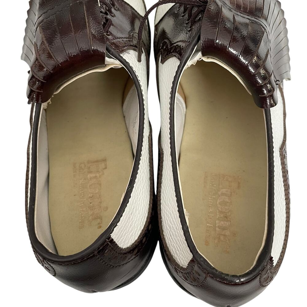Vintage Etonic Wingtip Golf Shoes Men 11.5 D Metal Spikes Leather Brown White - Picture 7 of 11